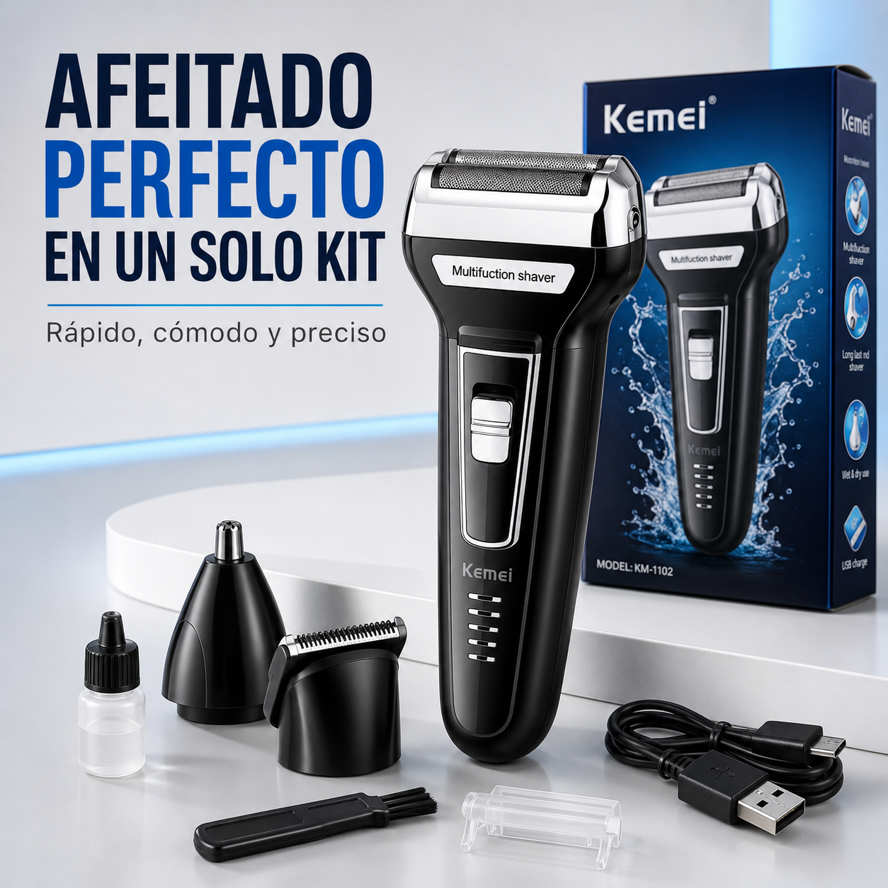 MAQUINA DE AFEITAR 3 EN 1 KEMEI